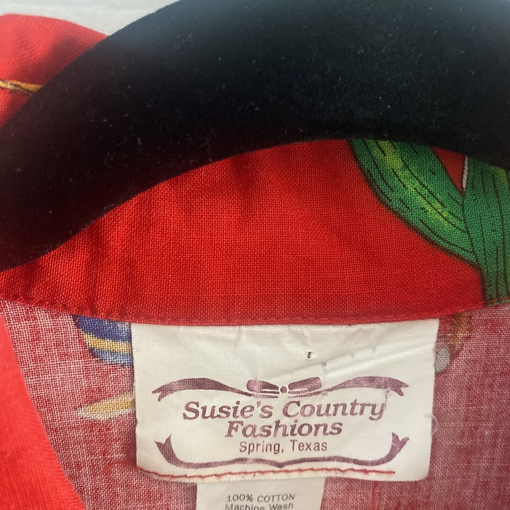 Susie's Country Western Christmas Shirt Womens Size S Red Cotton Vintage - Picture 5 of 9